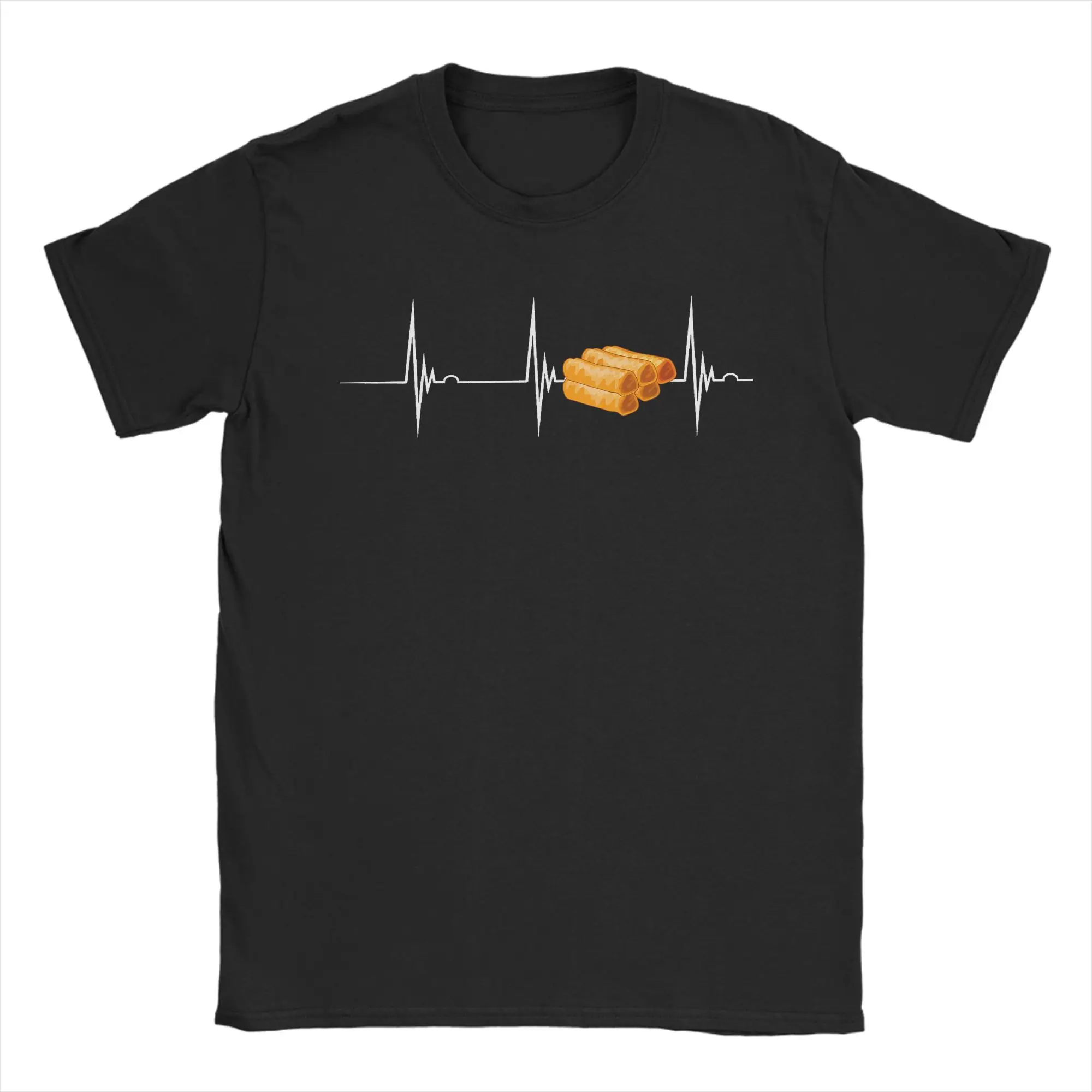 Funny Lumpia Heartbeat EKG Pulse Pinoy Food Filipino Spring Roll T-Shirts for Men O Neck T Shirt Short Sleeve Tee Shirt Clothes