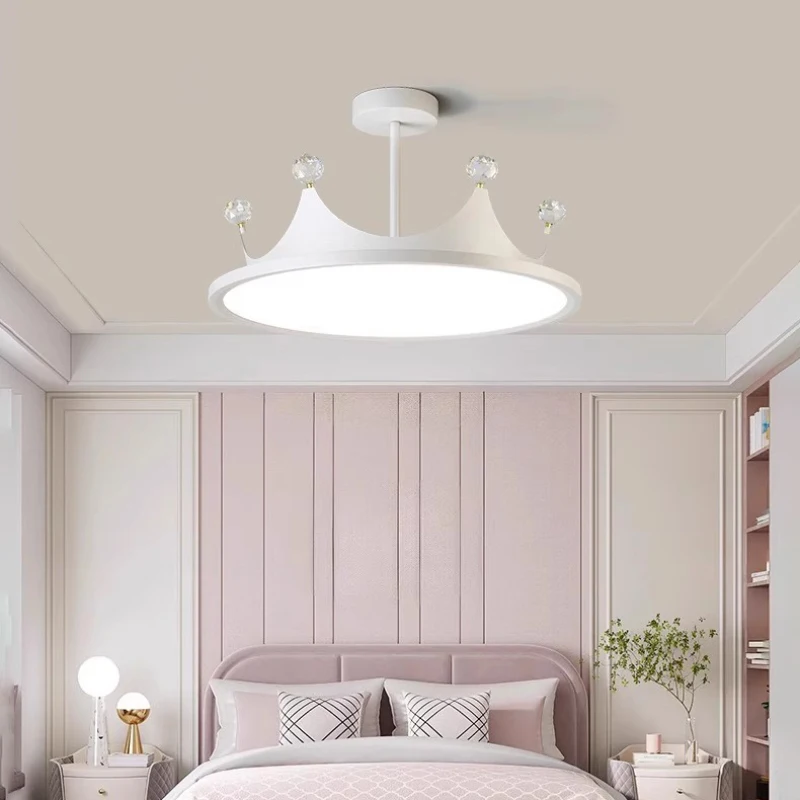 Children's Room Crown Ceiling Lamps Pink Bow Lamp Modern Warm Romantic Baby Room Nursery Princess Room Girl Bedroom Chandelier