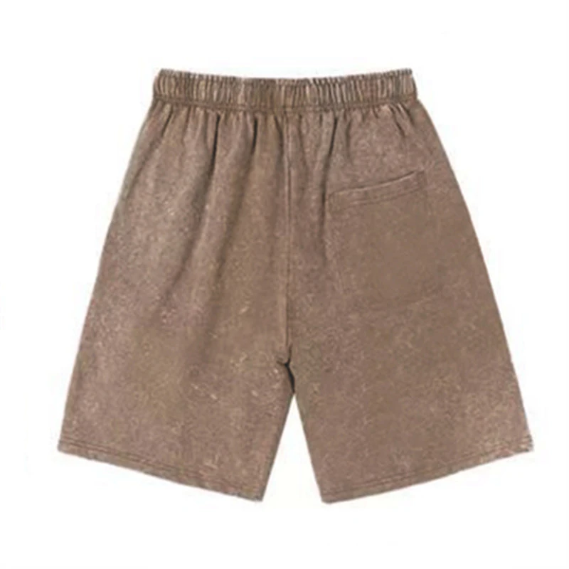 Men's Vintage Casual Shorts Solid Color Cotton Washed Straight Knee Length Pants Men Drawstring Couple Jogger Breathable Shorts