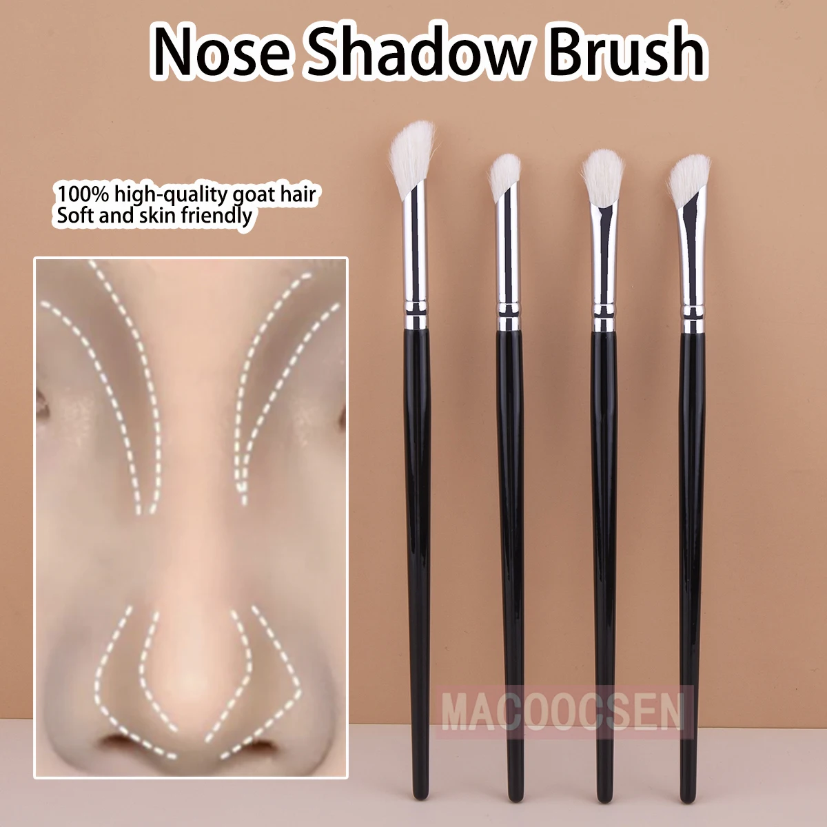 ノーズシャドウブラシ 指圧 ノーズシャドウ アイソケットメイクブラシ シックルノーズシャドウ コンターブラシ 100%ヤギ毛メイクツール