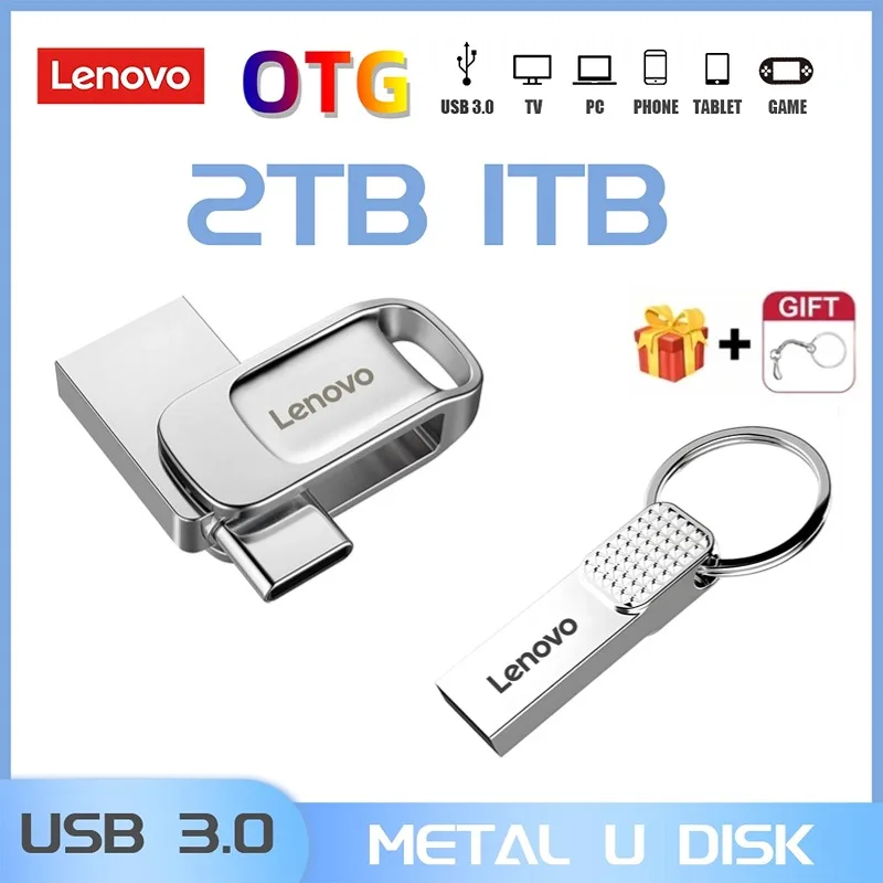 Lenovo-多機能USBフラッシュドライブ,type-c,otg,usb 3.0, 512,テラバイトgb,テラバイトgb,128 gb,256gb,2 in 1