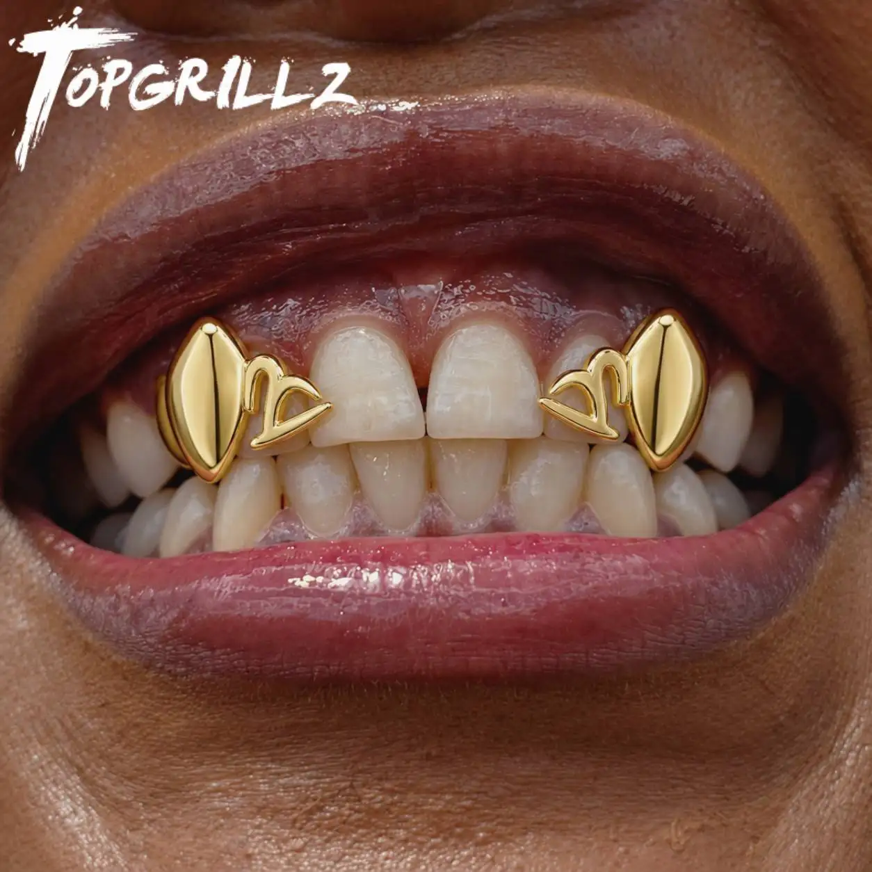 TOPGRILLZ 2pc Vampire Fang Grillz Set Hollow Openwork Hip Hop Teeth Jewelry Halloween Cosplay Accessories & Props Men Women