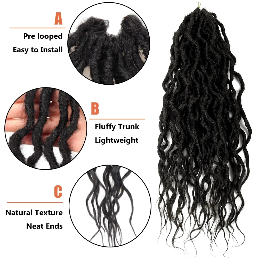 Sambraid  Goddess Locs Crochet Braids Ombre Wavy Faux Locs Crochet Hair Curly Ends Dreadlocks Synthetic Braiding Hair Extensions