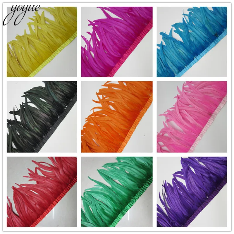 

YOYUE 5 yards Meter Quality Chicken Rooster Tail Feather Trims Ribbons 35-40CM Strip for Dress Skirt Party Clothing Craft Making