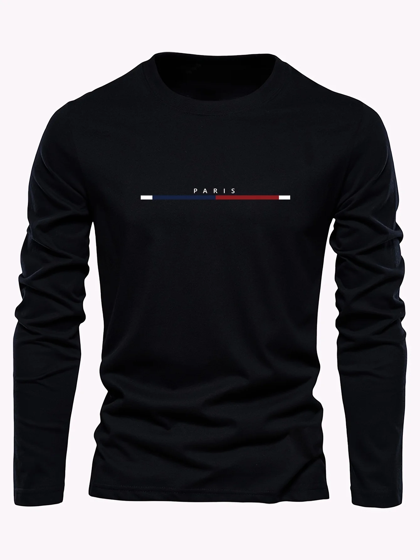 Men's 100% pure cotton summer loose comfortable casual  PARIS print large round neck  long sleeve T-shirt top image 6