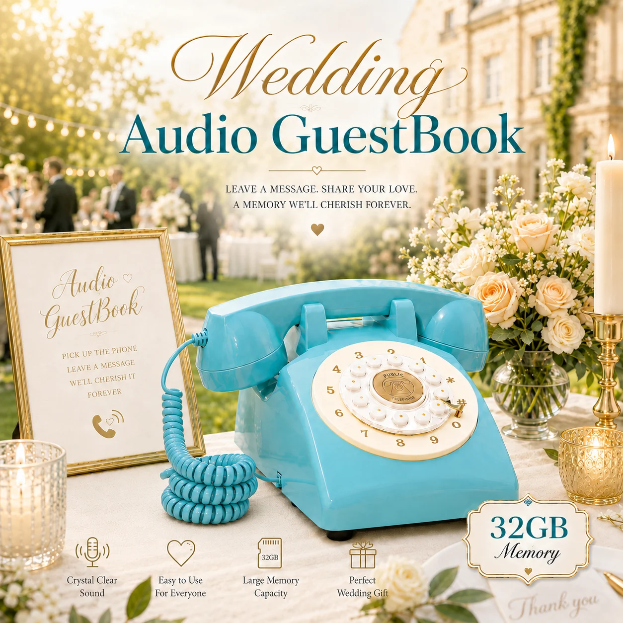 Image of Vintage Audio-Gästebuch Telefon Sprachnachrichtenrekorder Retro-Telefon für Hochzeit Geburtstag Jubiläum Event-Dekoration Geschenke