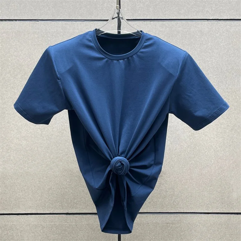 women's t-shirt New elastic round neck pullover for autumn 2026 Shoulder padded slim fit women's short sleeved top y2k crop top