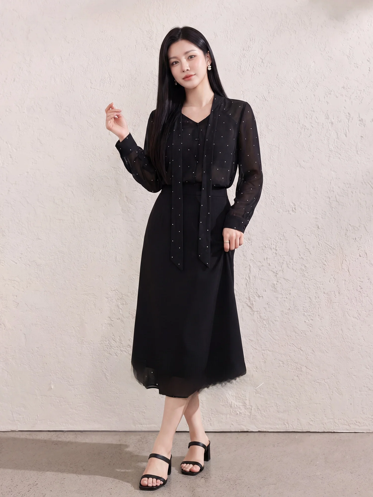 

Fashionable Black Polka Dot Top Short Skirt Long Half Skirt Two Piece Set plus Size Women's Clothing Summer New Arrival