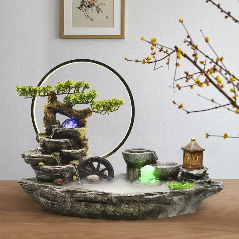 Water Fountain Decoration Rockery Bonsai Lucky Zen Lamp Ring Living Room Office Decorations