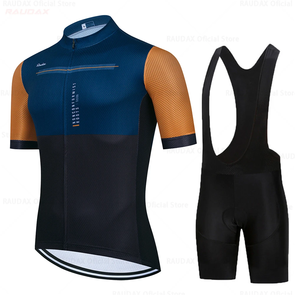 2025 Raudax roupas de ciclismo masculinas usam melhor equipe arco-íris camisa de ciclismo manga curta roupas de ciclismo verão conjuntos de bicicleta de estrada