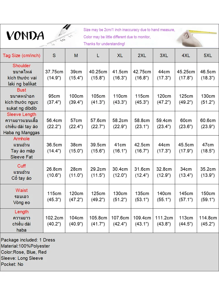 플러스 사이즈 VONDA 여성용 프린트 원피스, 보헤미안 프릴 선드레스, 빈티지 긴팔 드레스, 캐주얼 라운드넥 로브, 오버사이즈 2024