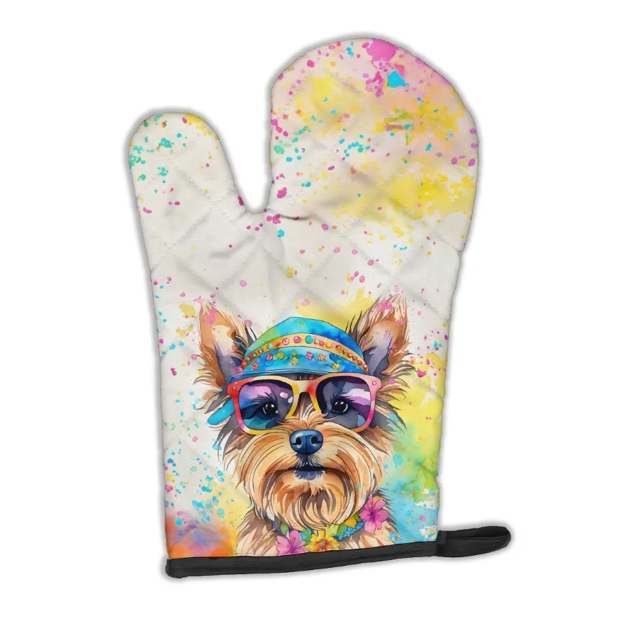 

Yorkshire Terrier Hippie Dawg Oven Mitt Heat Resistant Thick Oven Mitt for Hot Pans and Oven Kitchen Mitt Protect Hands Cooking