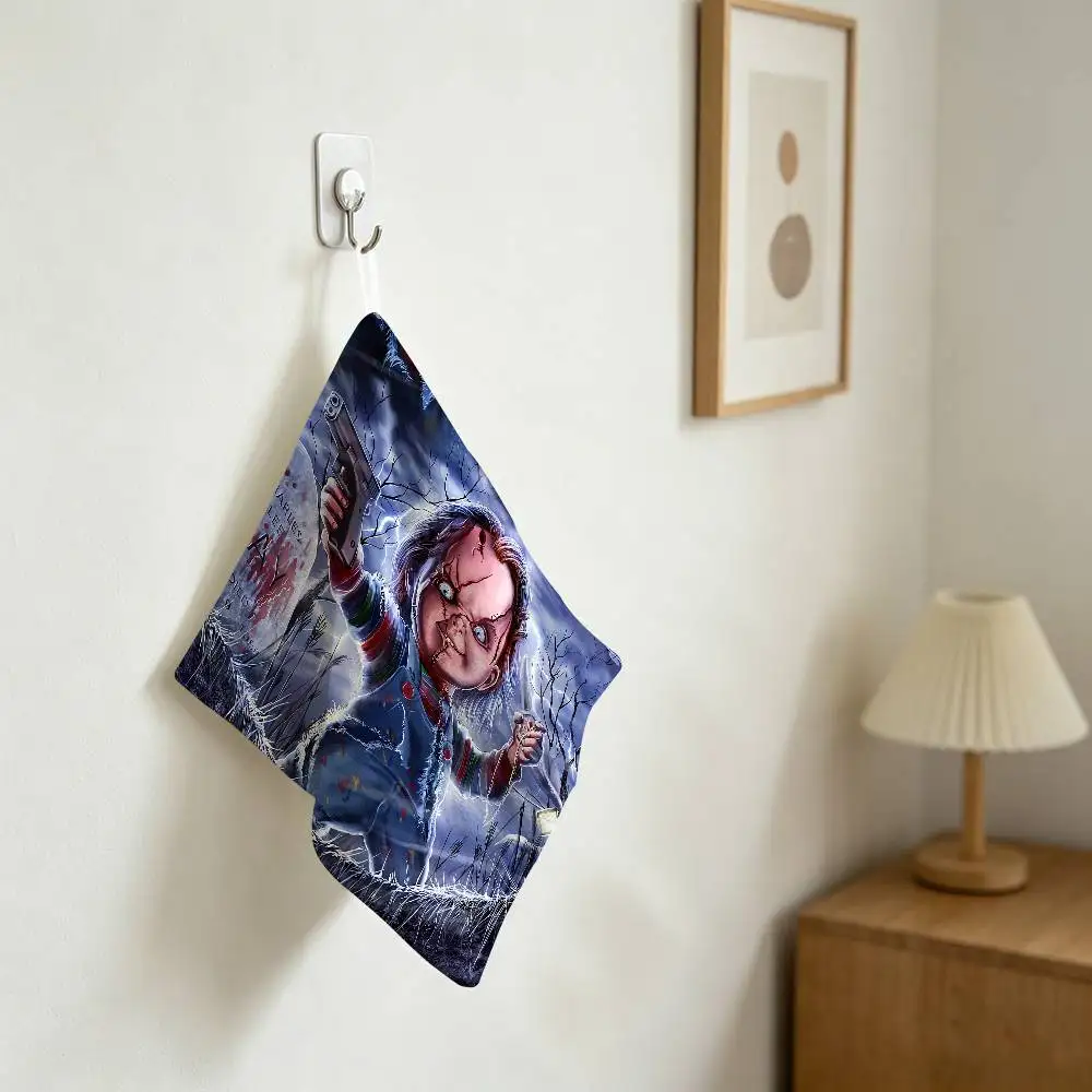 Classic Horror Movie Chucky Thickened Polyester Cotton Hanging Towel, High Absorbent Hand Wiping Towel For Indoor Use
