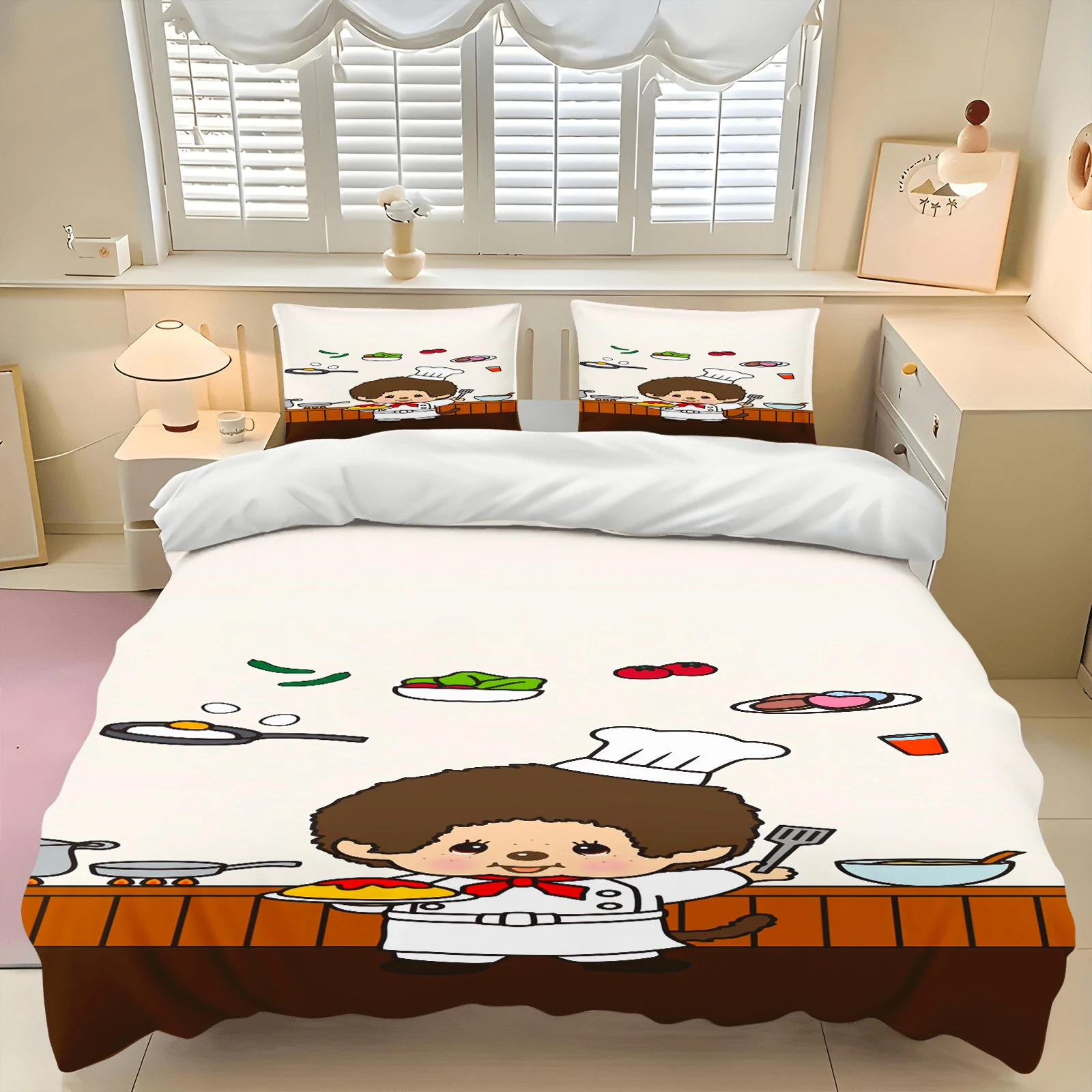 Immagine 6: Set Copripiumino Monchhichi Carino, Set Biancheria da Letto 3D per Bambini, Set 3 Pezzi con 1 Copripiumino Misura King