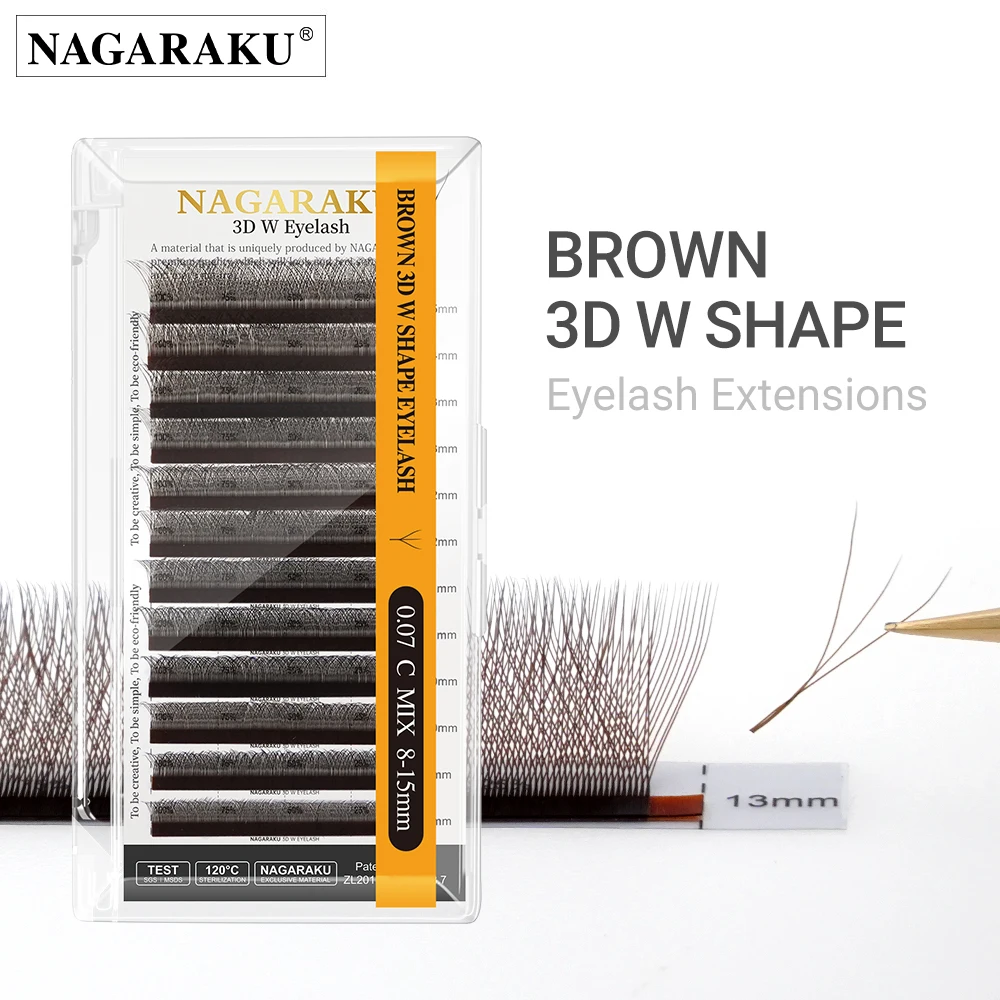 NAGARAKU Brown 5D/4D/3D W رموش على شكل مراوح مسبقة الصنع ملحقات رموش 12 خط/صينية رموش فردية خفيفة طبيعية ناعمة