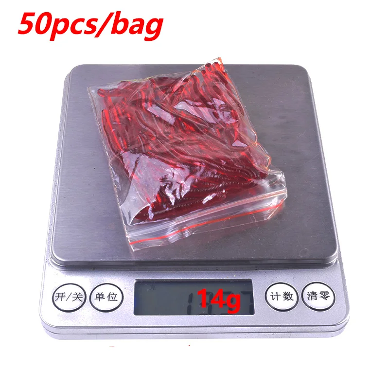 50 or 100 Pcs Shrimp Smell Red Worm Soft Lure 3.5cm Lifelike Earthworm Salt Additive Tackle Artificial Insect Bait for Bass Carp