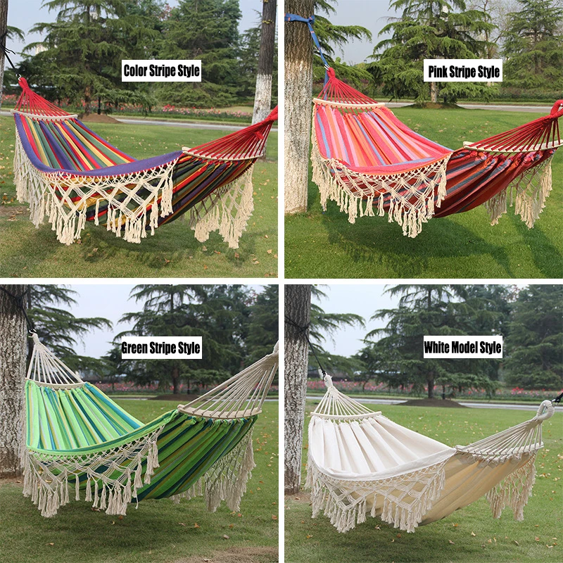 Imagem -05 - Hammock Outdoor Tassel Portátil Cama de Espessamento para Quintal Varanda Caminhadas Camping Viagem Tecido de Algodão Macio