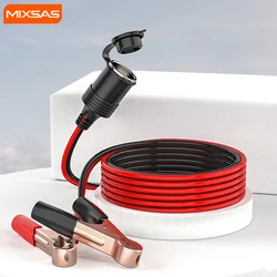 MIXSAS 12V/24V Car Cigarette Lighter Power Socket to Female Battery Terminal Clamp Clip Auto Camping Air Pump Adapter Splitter