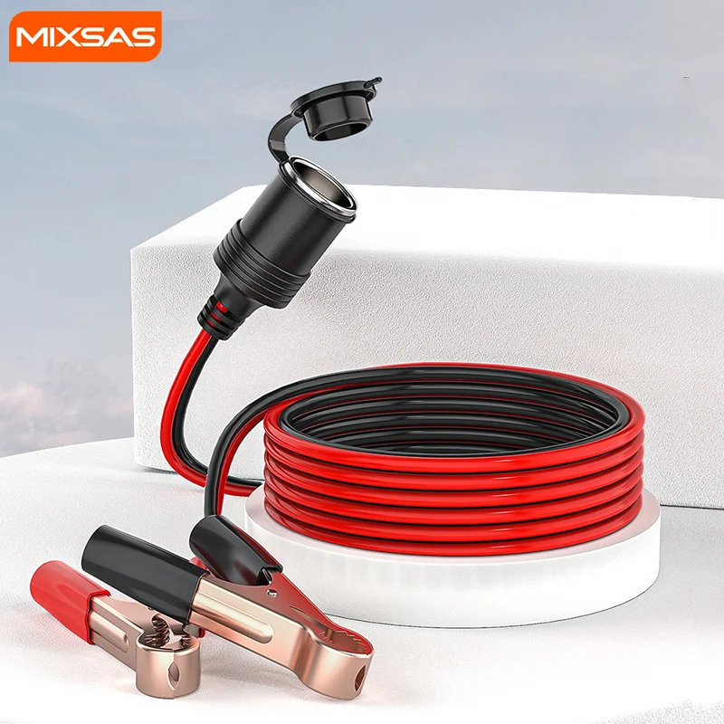 MIXSAS Car Female Battery Terminal Clamp Clip 306 12V-24V Cigarette Lighter Power Socket Auto Camping Air Pump Adapter Splitter