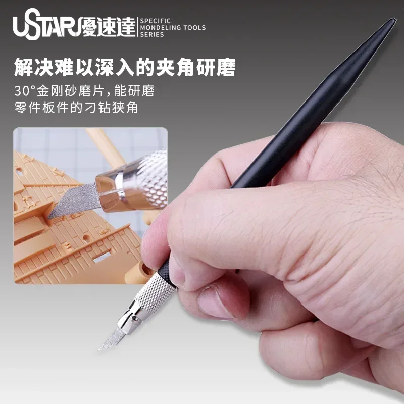 

Набор инструментов для полировки модели Ustar UA-91912 — 30 ° Угловая шлифовальная ручка карборунда (4 лезвия) для файлов зазоров