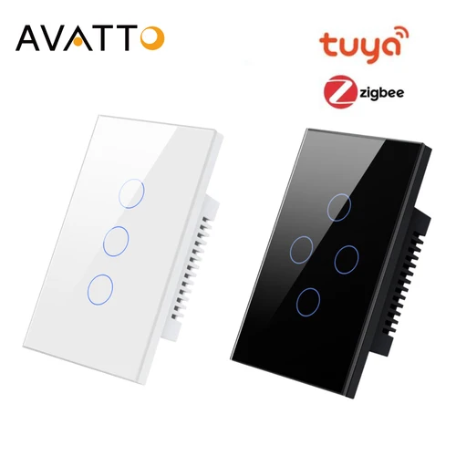 AVATTO Tuya Zigbee interruptor de luz inteligente, Interruptor táctil de pared aplicación remota Smart Life Control funciona con Alexa Google Home