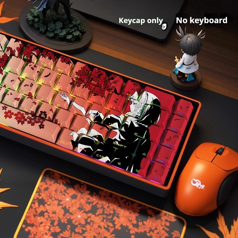 Sakura Machima Keycap Mechanical Keyboard Woting Factory Side Engraved Transparent Atk68 Megalion Five Sided Thermal Sublimation