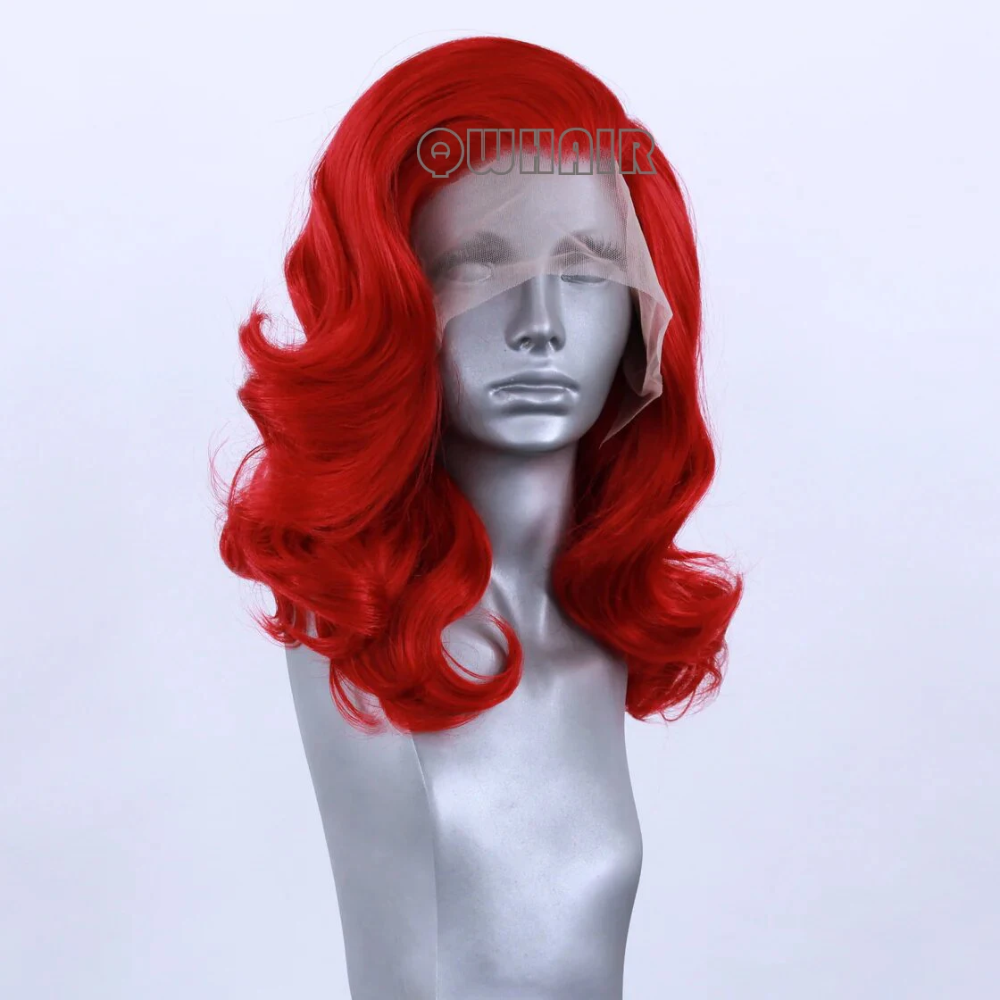 

QW Synthetic Hair Short Bob Loose Wave Red Soft Lace Front Wig For Women Hair Heat Resistant Fiber Cosplay Daily