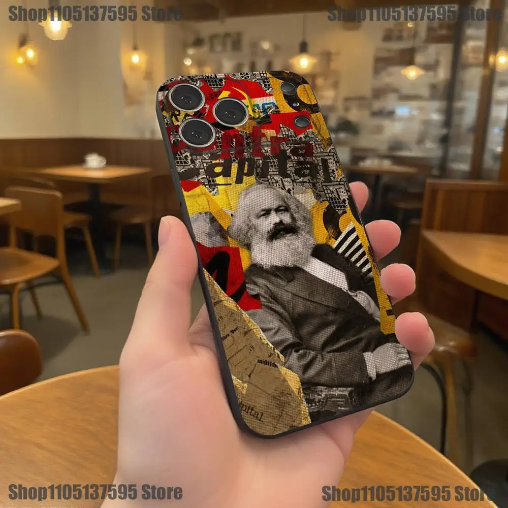 حافظة هاتف كارل ماركس لهاتف آيفون 17,16,15,14,13,12,11,Pro,XS,Max,XR,Plus,E,SE4,غطاء ناعم أسود صغير