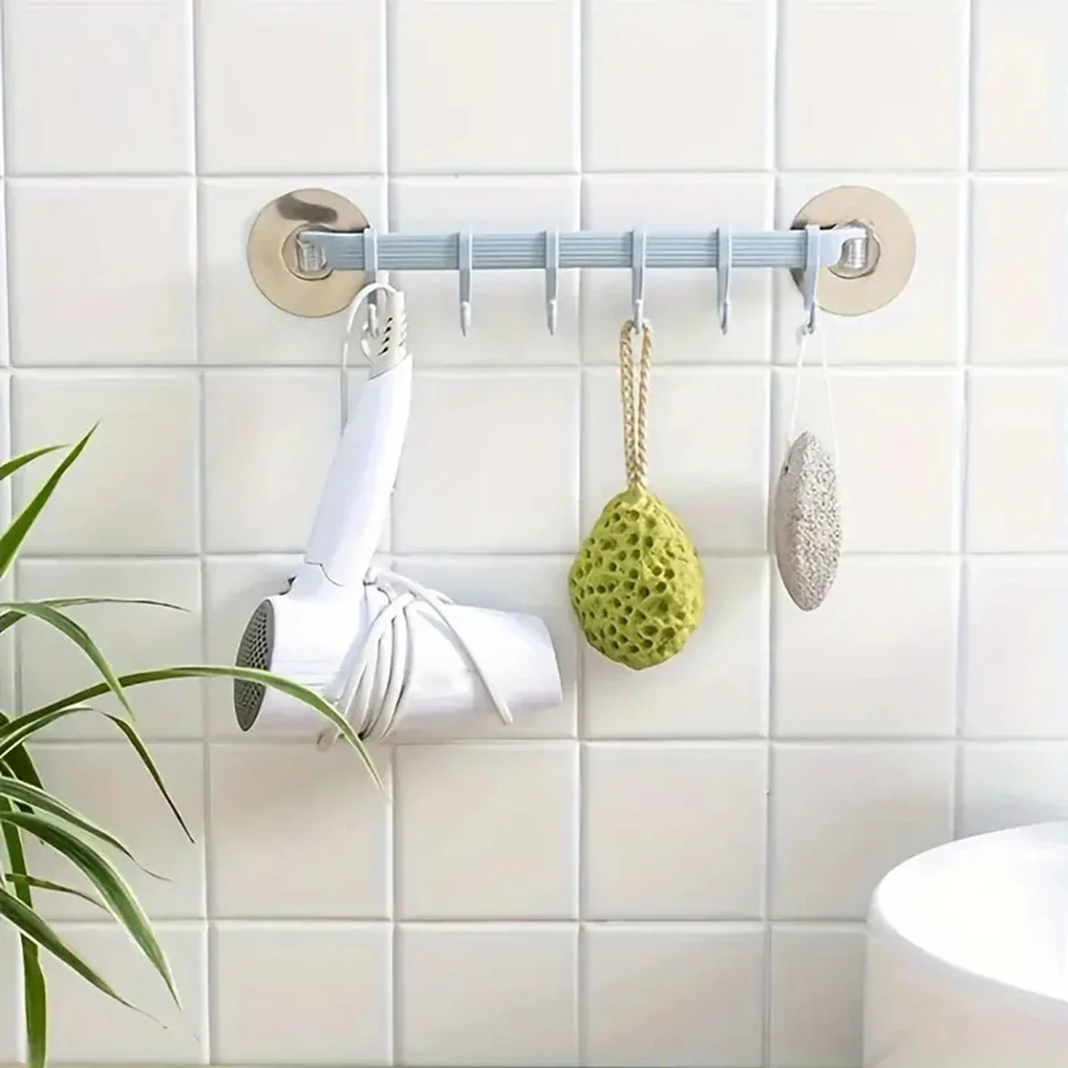 1pc-Wall-mounted Kitchen Hooks Suction Cup 6 Hooks Strong Adhesive Seamless Hooks Kitchen Adhesive Plastic Hooks Dishcloth Rack