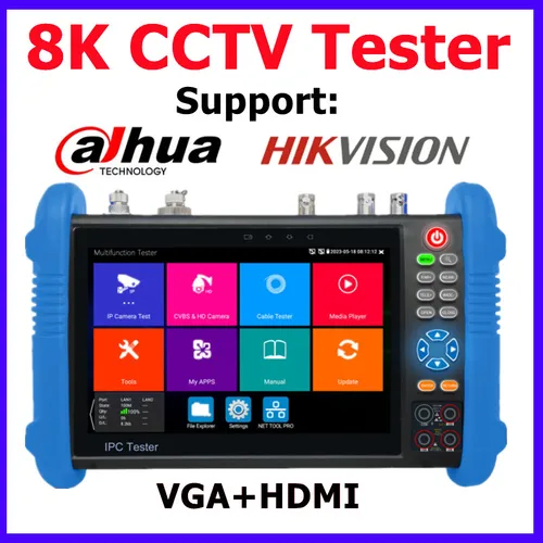 Imagen 1 del producto Probador de cámara IP 8K, probador de 8MP AHD TVI, Monitor de pantalla táctil de 7 "", sistema Android, Wifi, batería, HDMI, VGA, UTP, probador de Cable