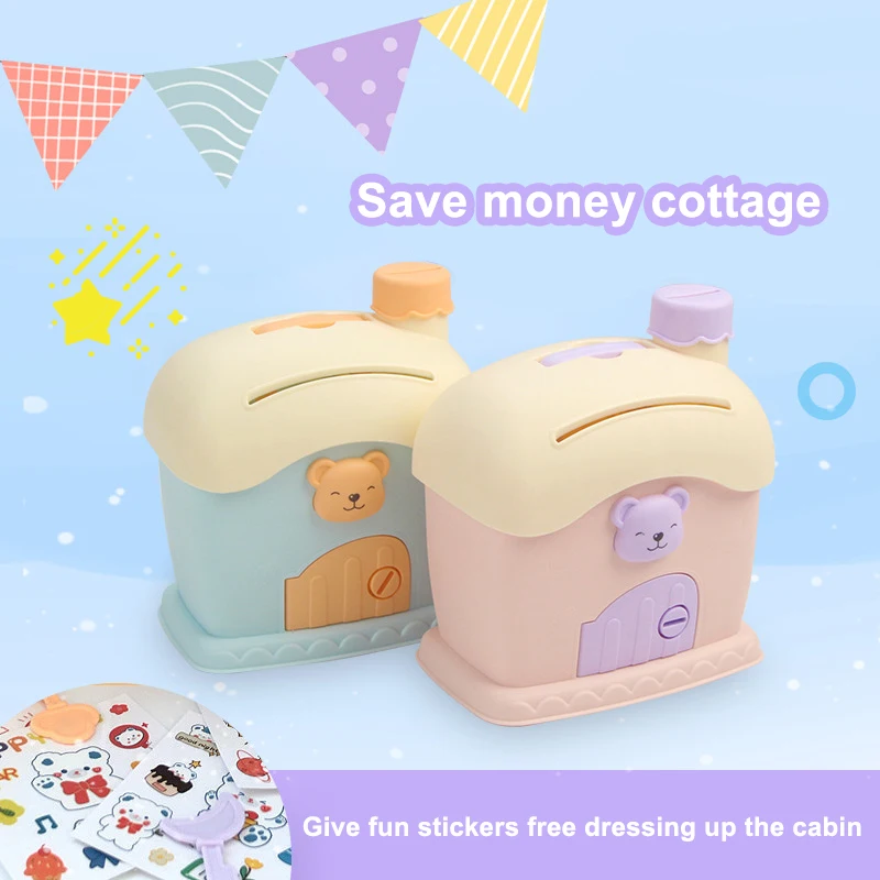 Portable Mushroom House Money Box Plastic Key Lock Cash Box Students Creative Piggy Bank Safe Savings Jar For Kids Adults Gift