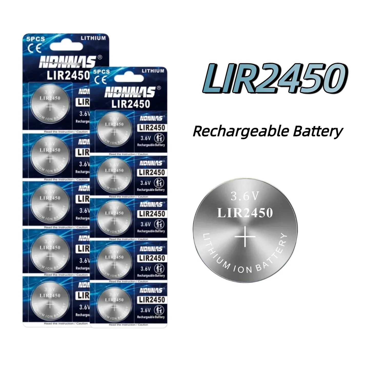 2-10PCS LIR2450 3.6V Rechargeable Lithium Ion Battery Button Coin Cell Replace CR2450