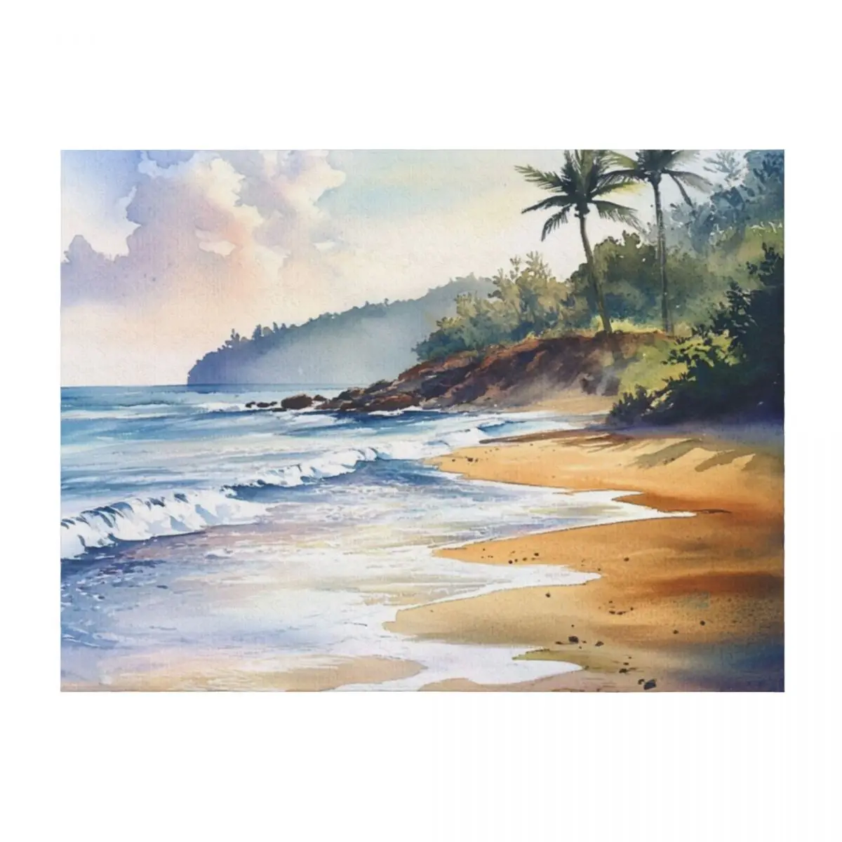 

Peaceful Watercolour Beach Scene Throw Blanket Personalized Gift Sofa cosplay anime christmas gifts Blankets