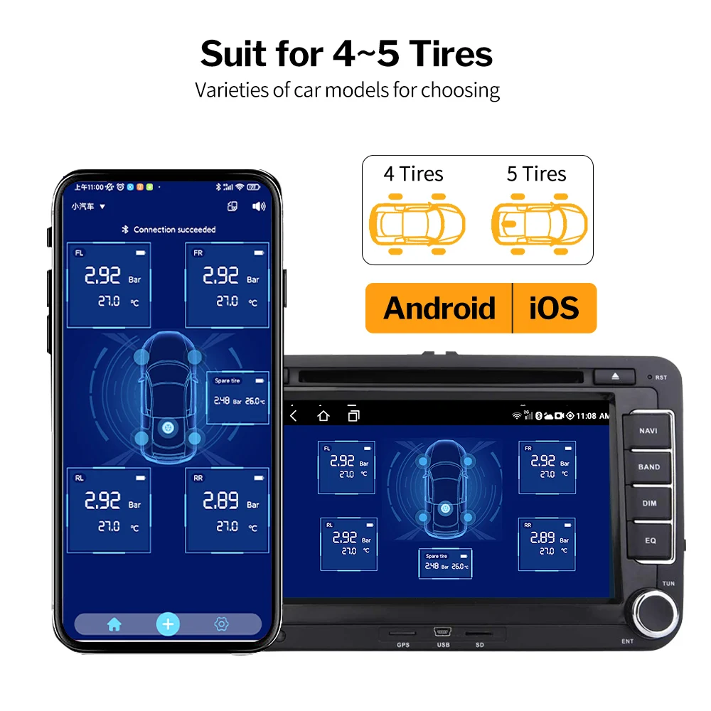 Deelife Auto TPMS Android iOS Bandenspanningscontrolesysteem Reservewiel Interne Externe Sensor BLE TMPS