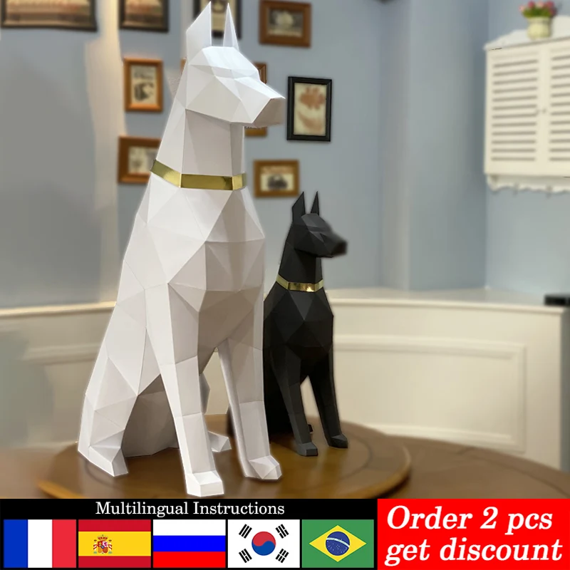 100cm Large Size Doberman Dog Animal Paper Model,Low Poly Home Room Decor Origami,3D Papercraft Art,Handmade DIY Craft RTY350