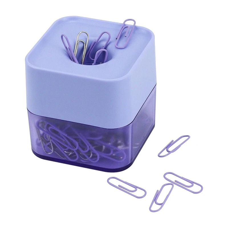 New Two-Color Paper Clips In Elegant Magnetic Frosted Square Clip Holder, 28Mm, 130 Clips Per Box