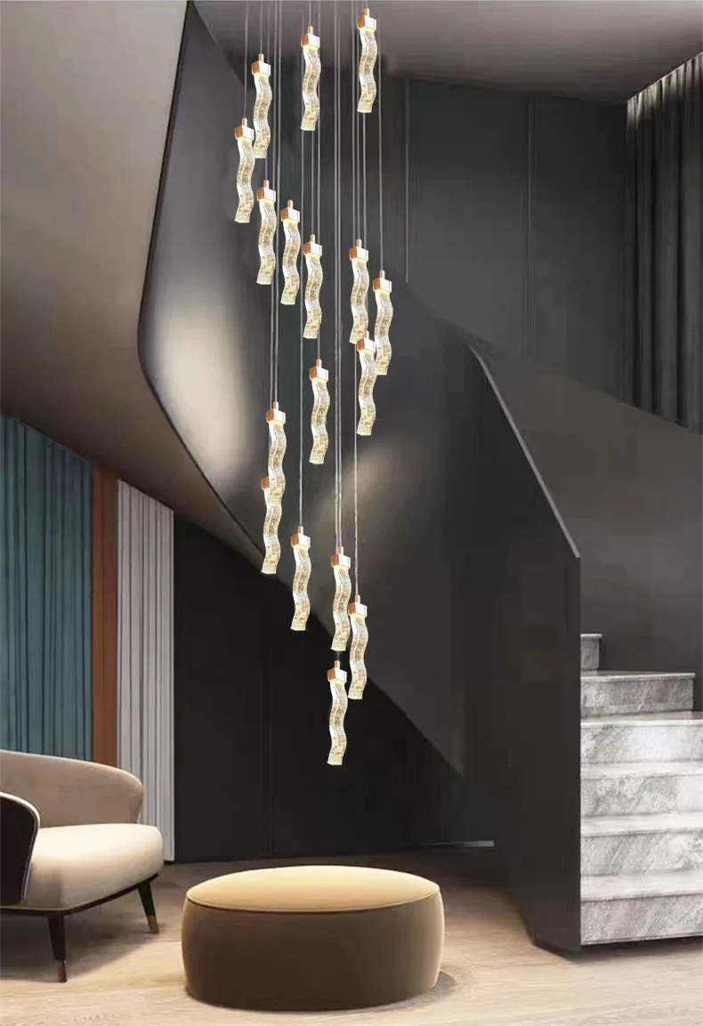 Wave Shaped Crystal LED Staircase Chandelier Modern And Minimalist Villa High-rise Building Mid Floor Duplex Lobby Chandelier