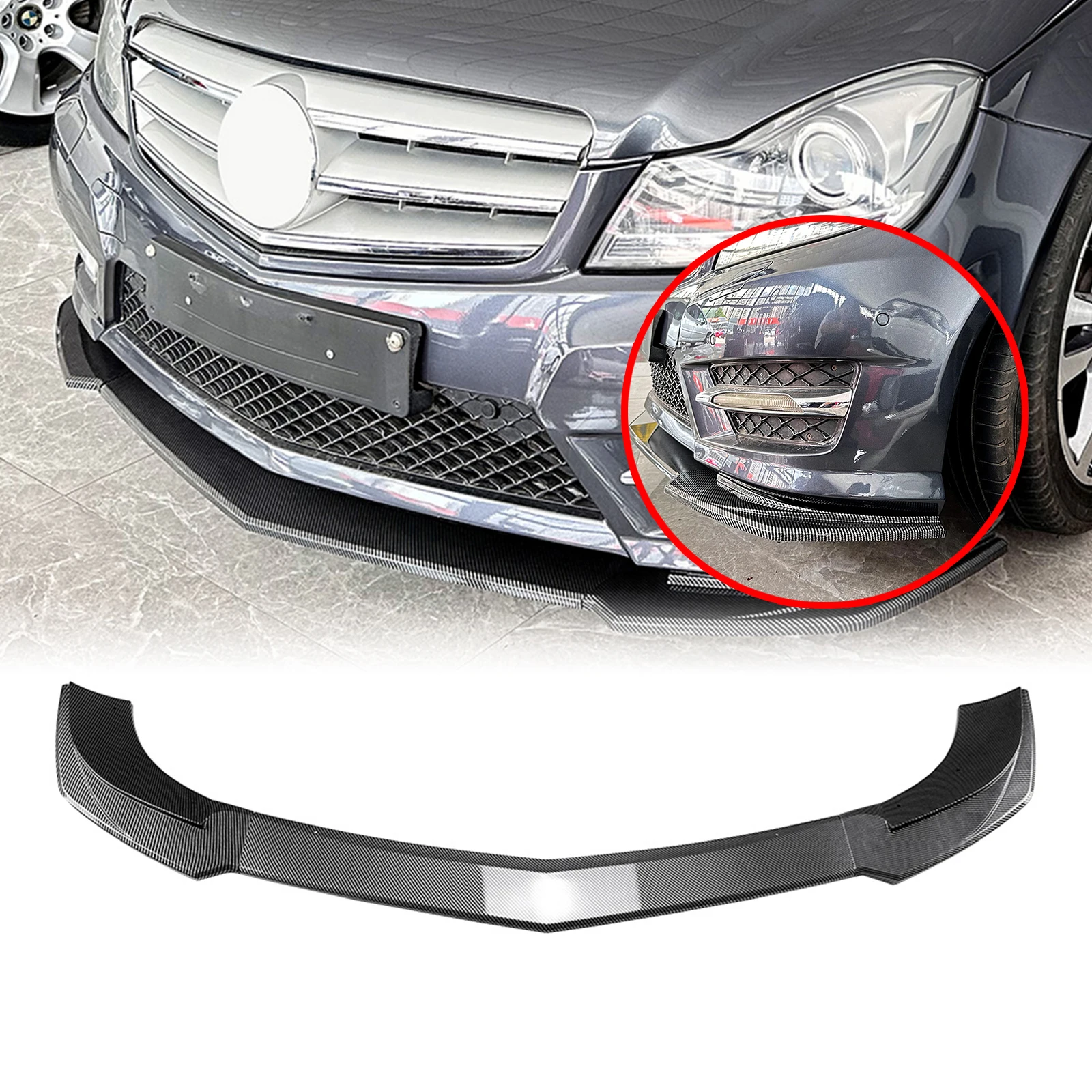 

Front Bumper Spoiler Lip Splitter Kit For Mercedes Benz C-Class W204 S204 C204 C180 C200 C220 C250 C260 C300 AMG Line 2011-2014