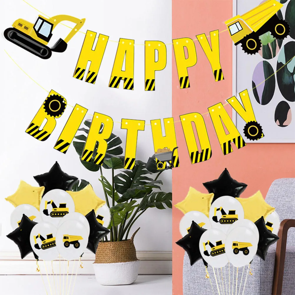 

25Pcs Balloon Kit for Birthday Party Excavator Truck Printing Aluminum Film Balloons Garden Theme Decor Balloons Set