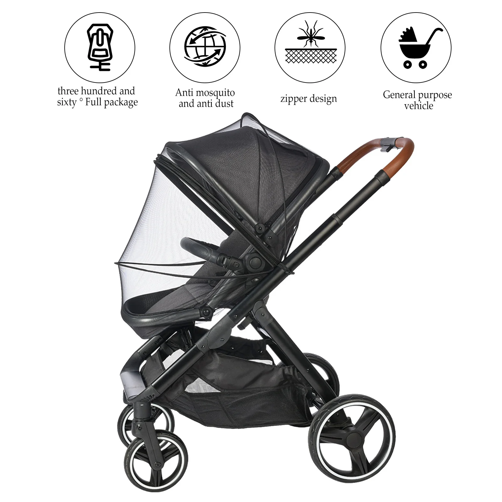 Rede de malha para carrinho de bebê, equipamento de viagem, proteção abrangente, flexível, elegante, respirável, criptografado, design de favo de mel, fácil