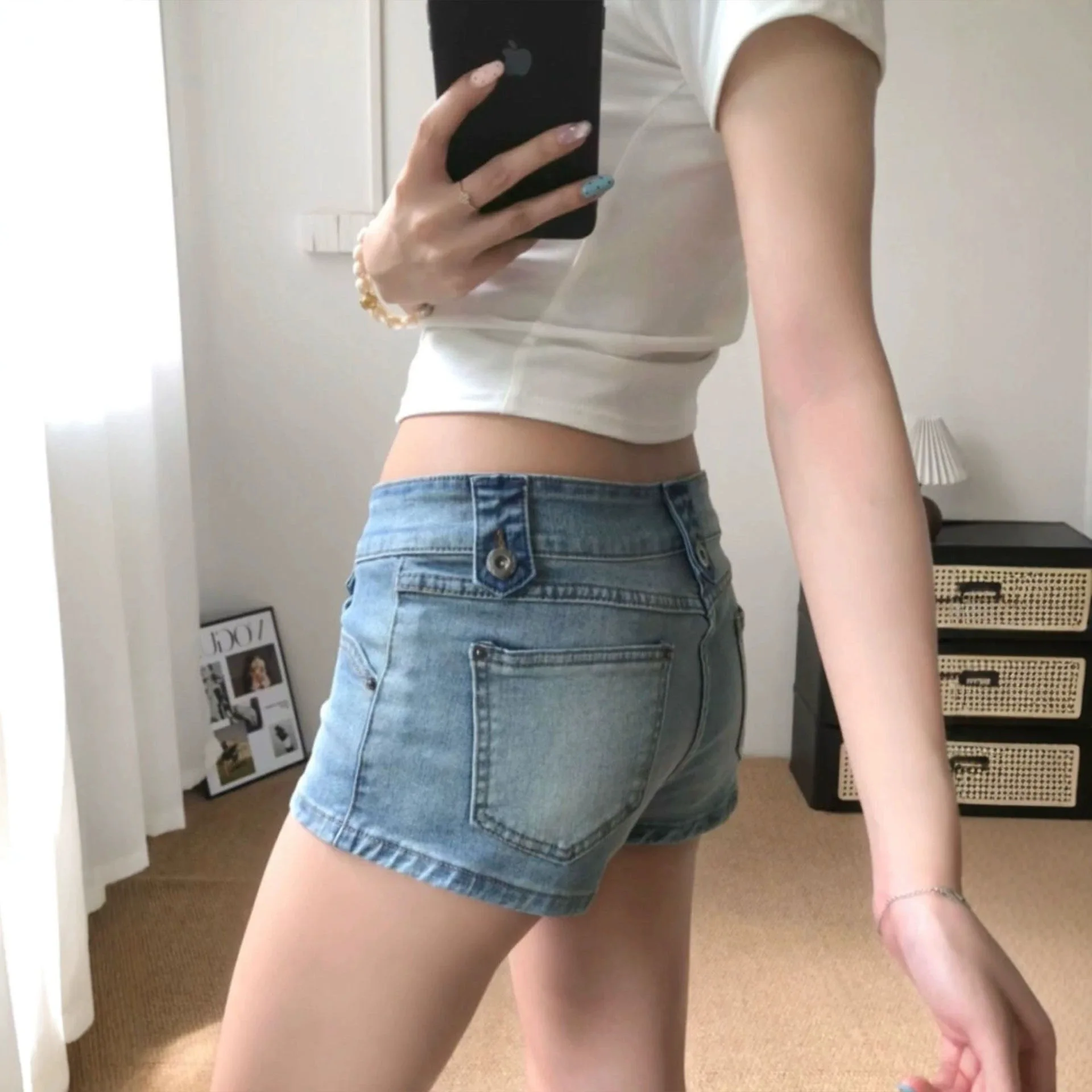 American Spice Girls Do Old Denim Super Shorts Women's Summer Low Waist Retro Slim Hip Y2k Hot Pants view 3