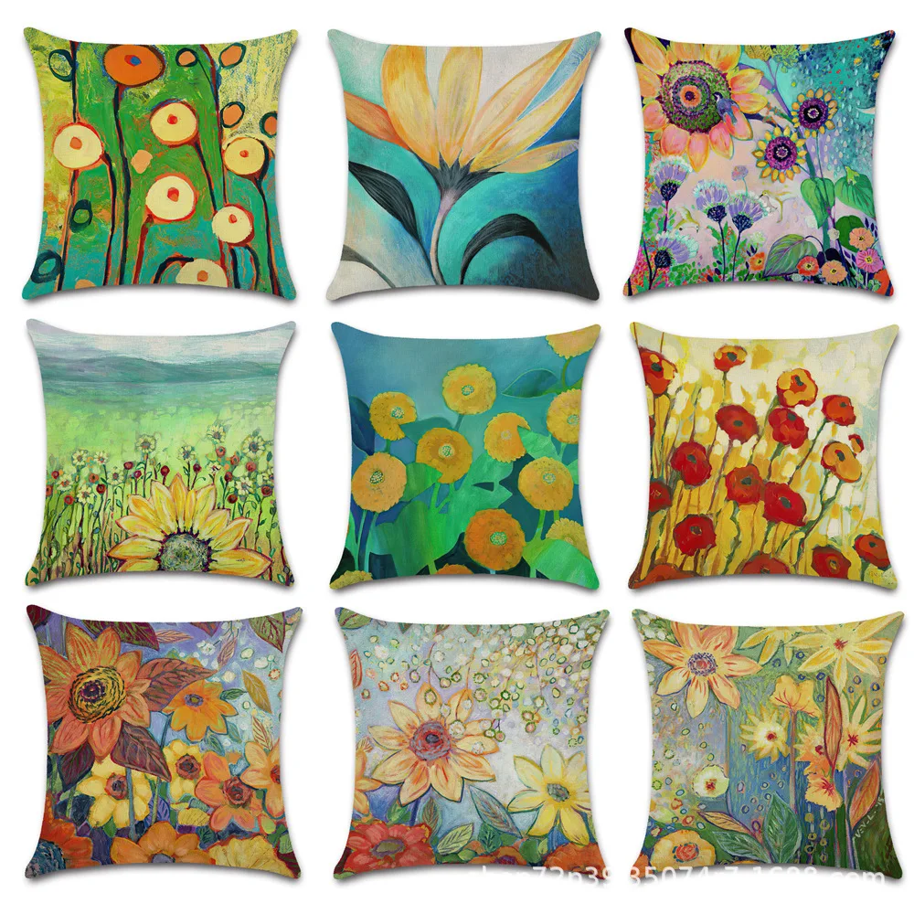 

Summer Sunflower Pillowcase Oil Painting Flower Pillow Covers Decorative for Bed Sofa Garden Chair Pillows Case Decor Home 45x45