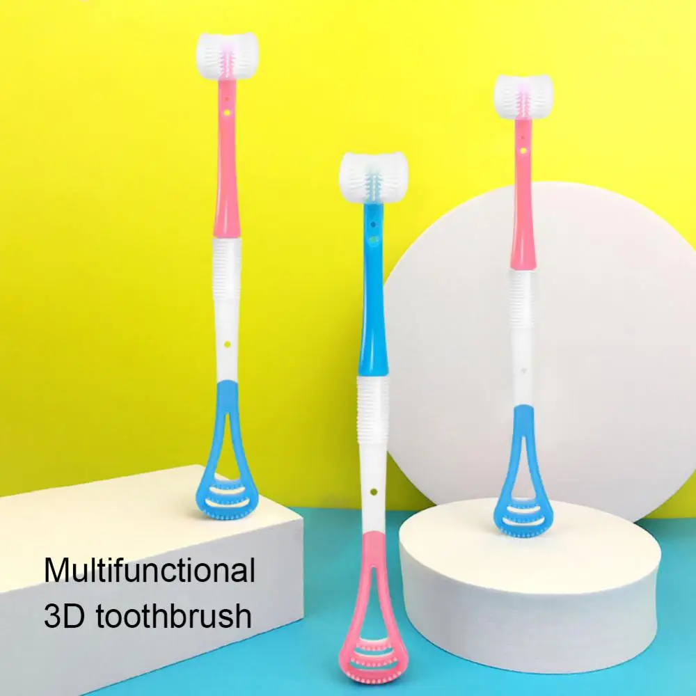 Multi Functional Three Sided Children's Toothbrush Soft Hair 2-6-12 Year Old Baby U-shaped Oral Care Cleaning Tongue Scraper