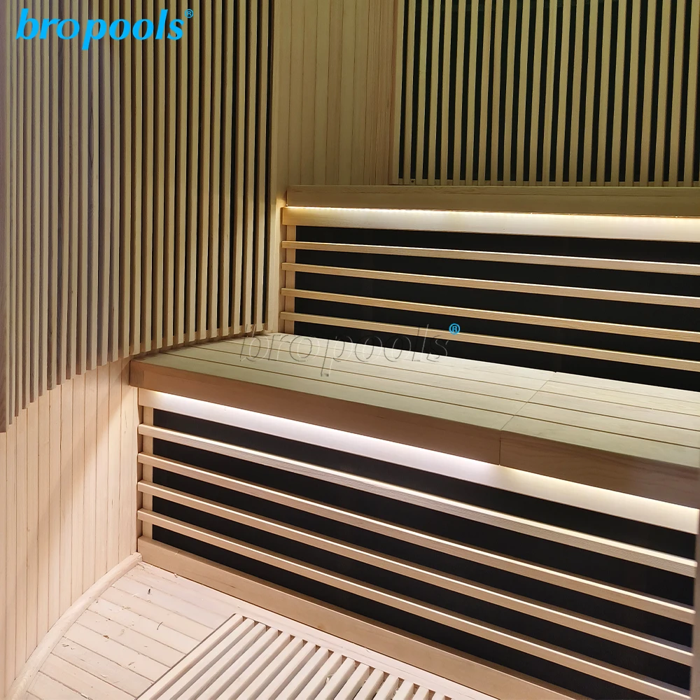Luxury 4 Person Indoor Infrared Sauna Smart LED Control Panel Canadian Red Cedar & Hemlock Modern Home Wellness Sauna