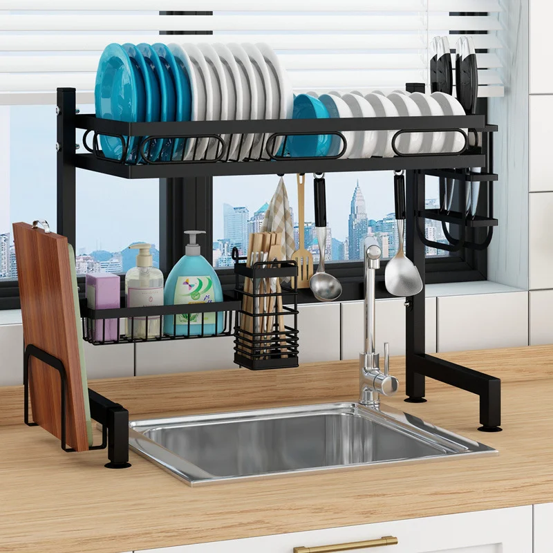 

Efficient Dish Drainer Organizer Multi-layer Kitchen Sink Partition Sturdy Grid Storage Dish Drying Rack