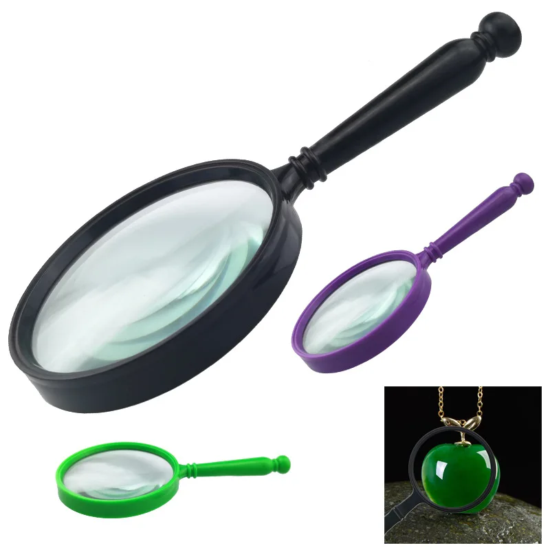 Round handle color handheld high-definition 10x elderly reading magnifying glass display and sales gift glass lens 105MM