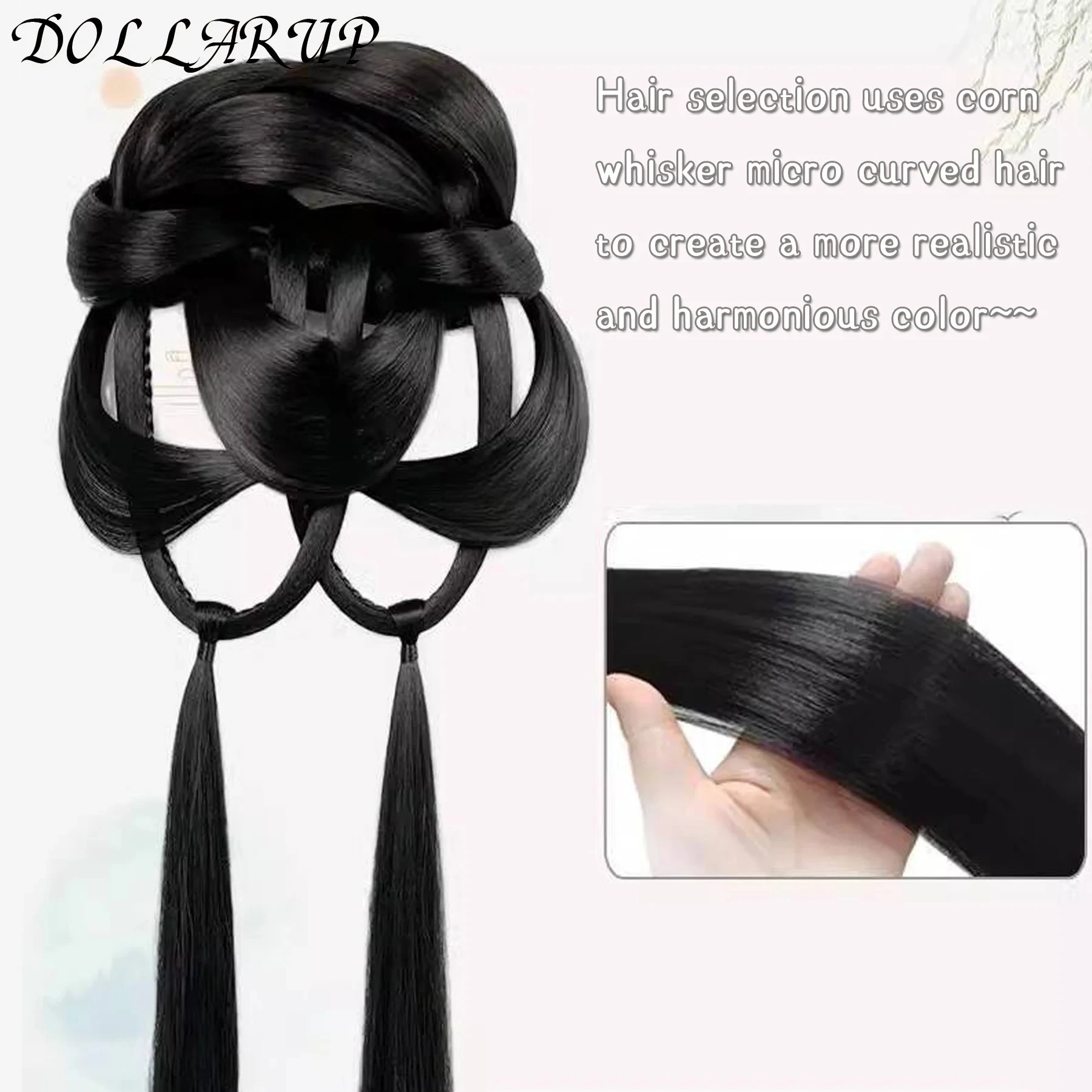 JKL Chinese Traditional Retro Black Hair Braids Chignon Synthetic Fake Hanfu Hair Bun Pad High Ancient Princess Cosplay Vintage