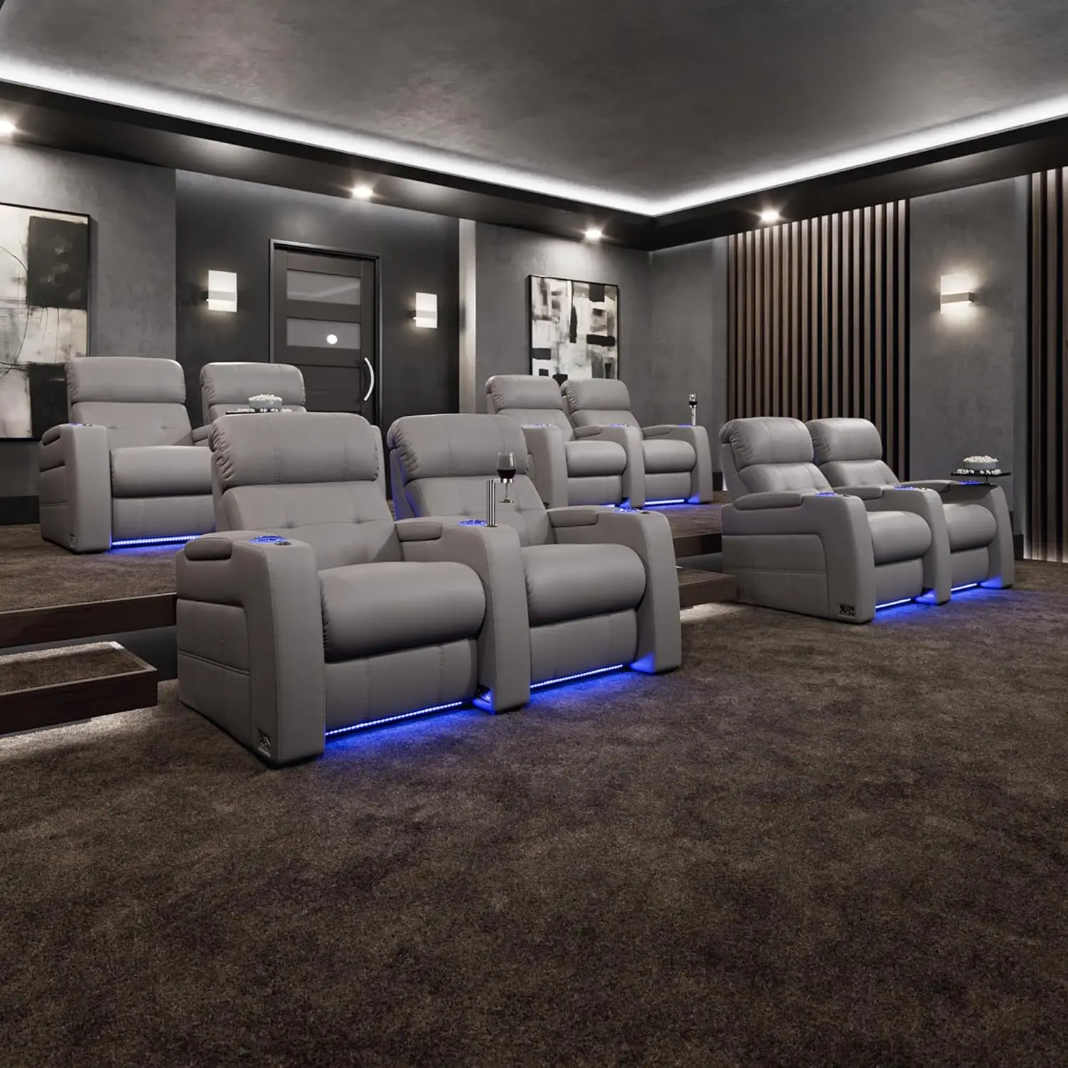 Luxury Black Electric Recliner Chair Modern Home Theater Seating With Luxury Leather For Villas Made From Wood