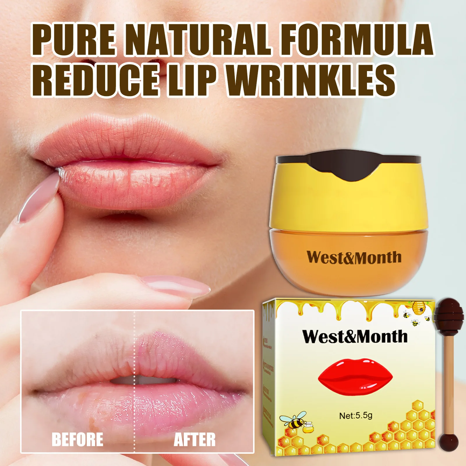 قناع مرطب شفاه مغذي طبيعي ، يمنع الجفاف ، يزيل الجلد الميت ، يمنع التشقق ، يدوم طويلاً ، خطوط تلاشي البلسم