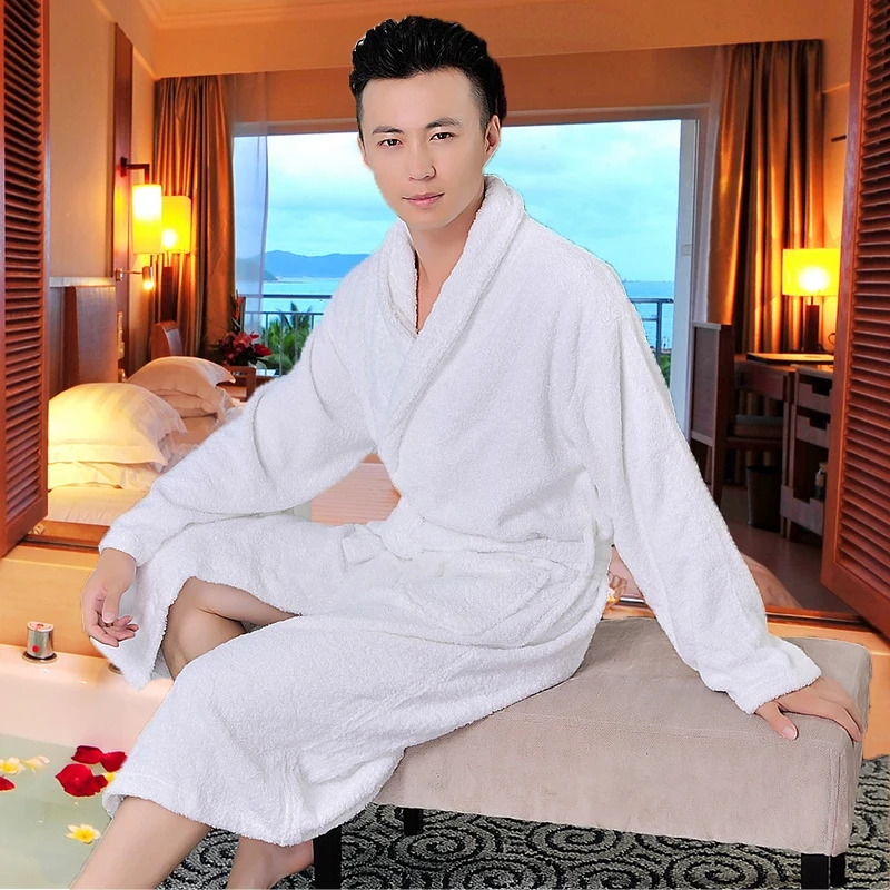 Winter Men Bathrobe 100% Cotton Thick Towel Fleece Robe Sleepwear Plus Size XL Kimono Stitching Bathrobes Male Warm Lounge